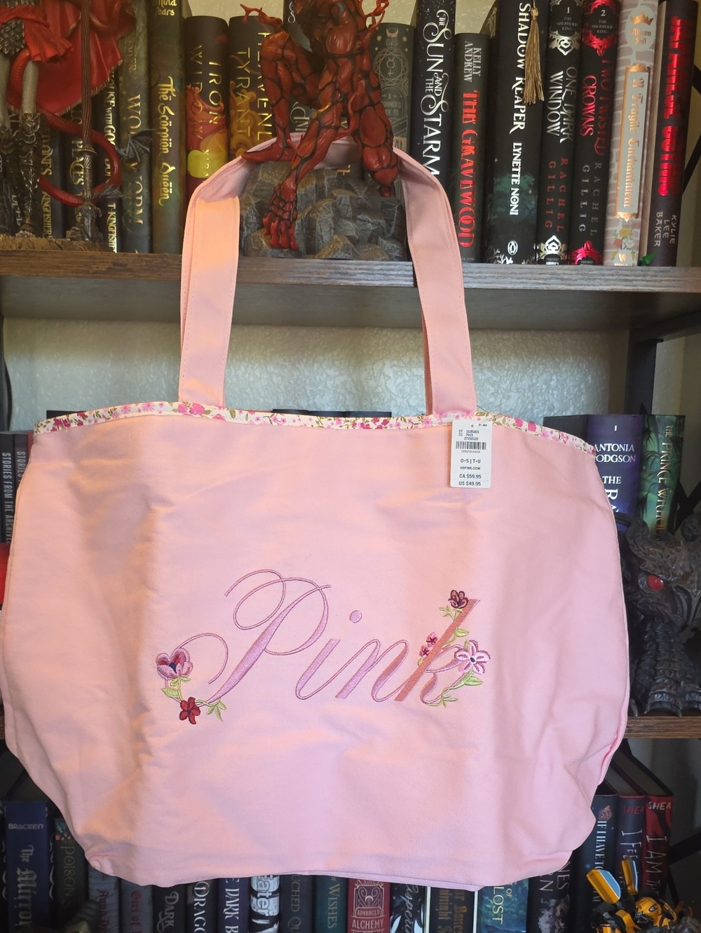PINK Victoria's Secret Floral Embroidered Pink Tote